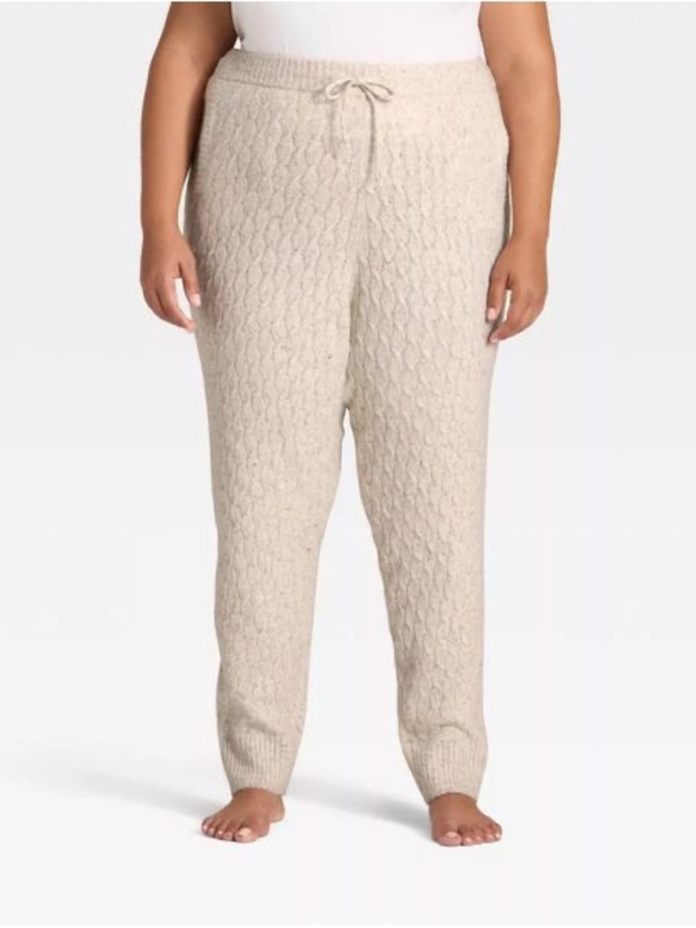 Auden Women's Cashfeel Cable Knit Jogger Pants, 2X - Heather Oat